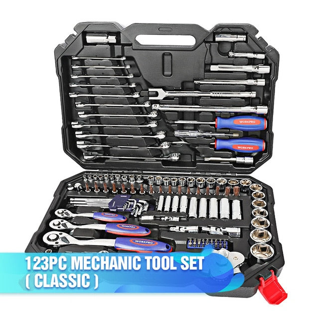 WORKPRO 123PC Tool Set Hand Tools for Car Repair Ratchet Spanner Wrench  Socket Set Professional Car Repair Tool Kits