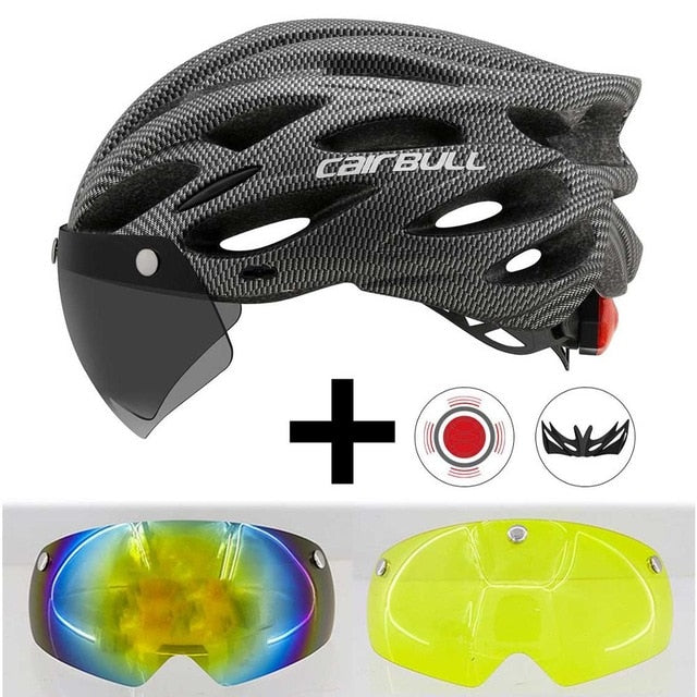 Cairbull Ultralight Cycling Helmet With Removable Visor Goggles Bike Taillight Intergrally-molded Mountain Road MTB Helmets 230g