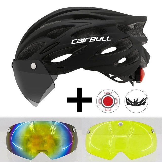 Cairbull Ultralight Cycling Helmet With Removable Visor Goggles Bike Taillight Intergrally-molded Mountain Road MTB Helmets 230g