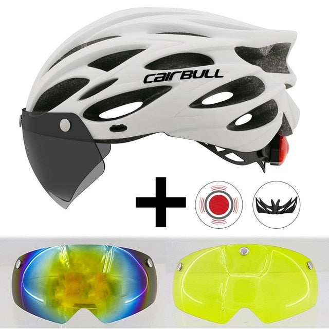 Cairbull Ultralight Cycling Helmet With Removable Visor Goggles Bike Taillight Intergrally-molded Mountain Road MTB Helmets 230g